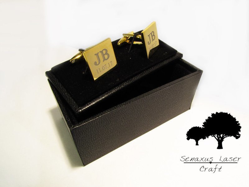 Engraved Gold Cufflinks &amp; Personalised Gift Box Cuff Links Groom gcls4