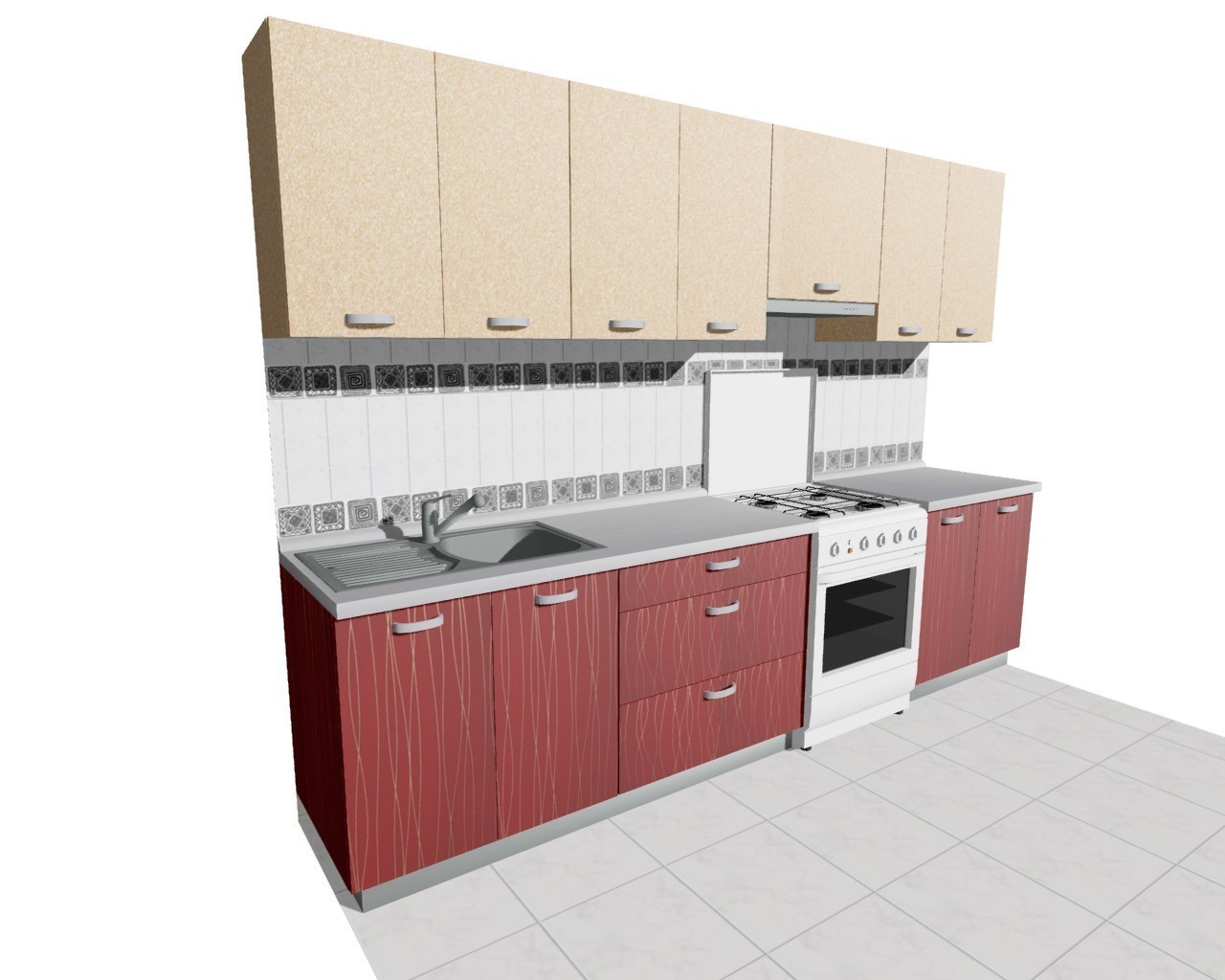 Кухня 3м (стационарная плита), Стоимость: Без сборки, Цена: За метр