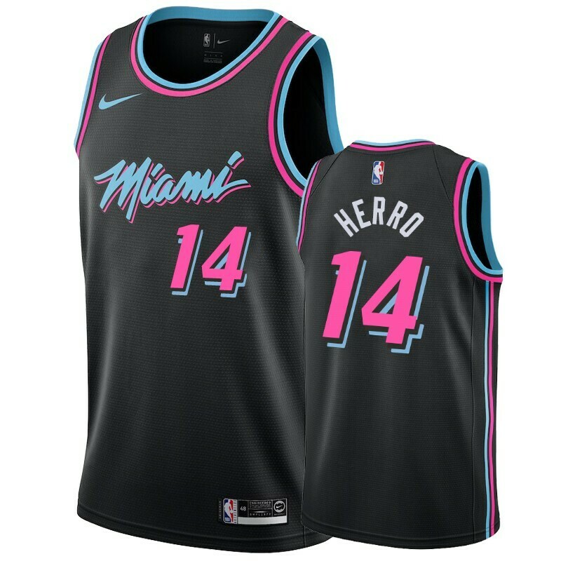 Camiseta Esportiva Regata Basquete NBA Miami Heat Vice Numero 14 HERRO -Preta