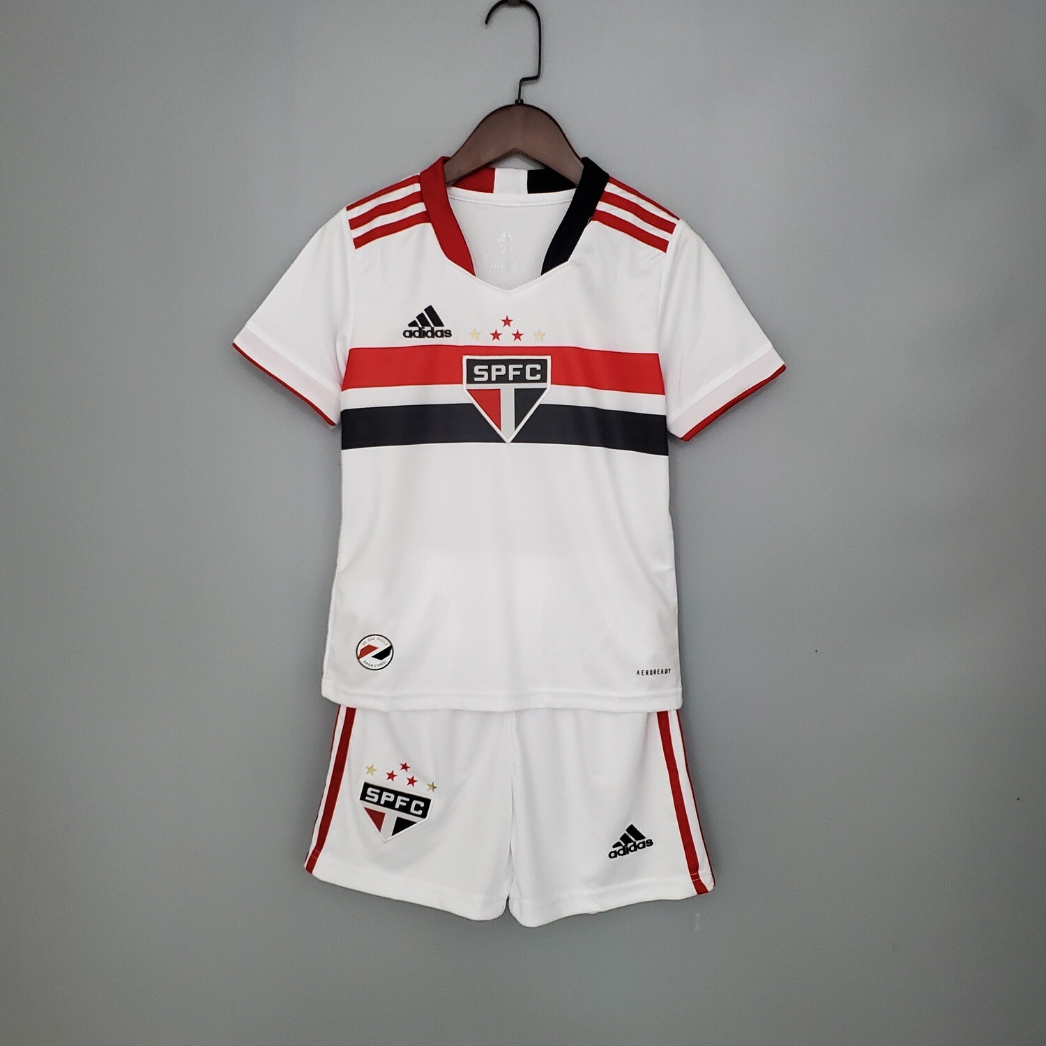 kit Camisa São Paulo I 21/22 Torcedor Adidas Infantil + Short