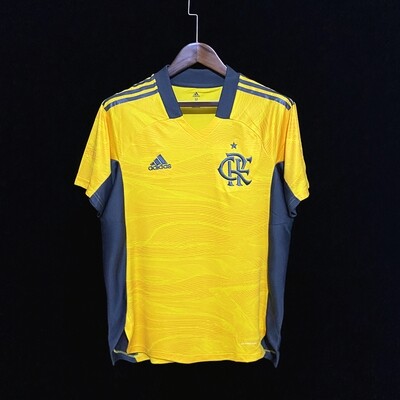 Camisa de Goleiro Flamengo I 21/22 Torcedor Adidas Masculina - Amarelo+Cinza