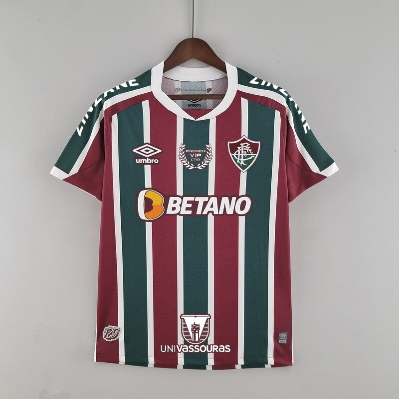 Camisa Fluminense I 2022/23 Torcedor Umbro Masculina - Vinho+Verde Patrocínios