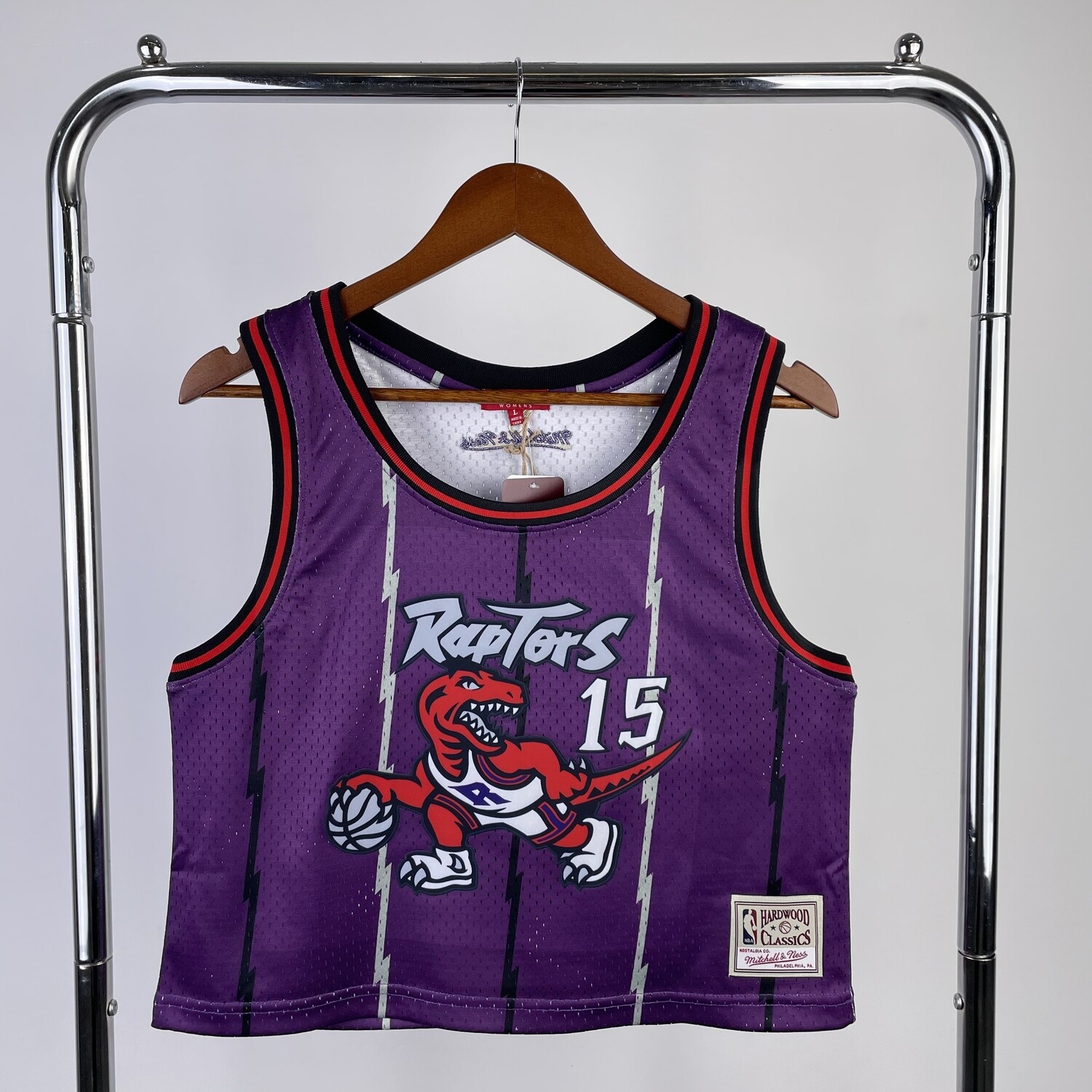 Camisa de Basquete Toronto Raptors Cropped para Mulheres Hardwood Classics M&N - 15 Vince Carter