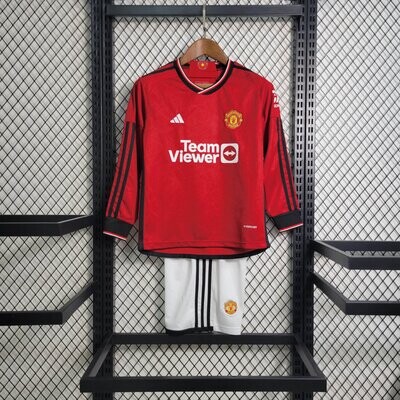 kit Camisa Infantil Manchester United 2023/2024 Manga Longa