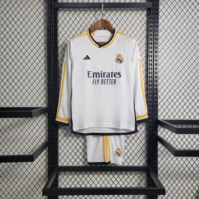 kit Camisa Infantil Real Madrid 2023/2024 Home Manga Longa