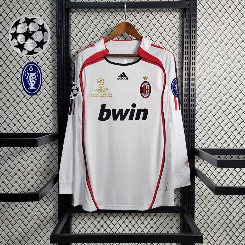Camisa Milan 2006-2007  Branca Manga Longa Patch