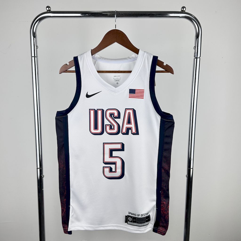 Camiseta Regata Basquete USA EUA Seleção Estados Unidos Jogos Olímpicos Paris 2024 Branca EDWARDS#5