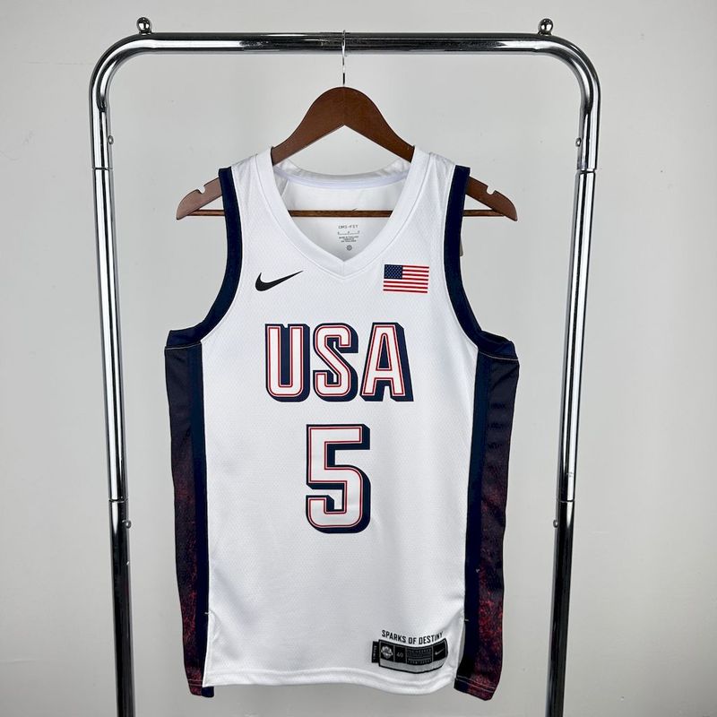 Camiseta Regata Basquete USA EUA Seleção Estados Unidos Jogos Olímpicos Paris 2024 Branca EDWARDS#5