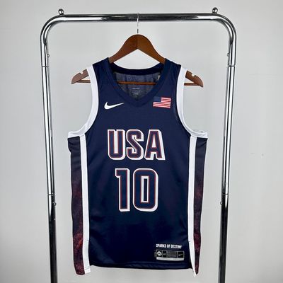 Camiseta Regata Basquete USA EUA Seleção Estados Unidos Jogos Olímpicos Paris 2024 Azul LeBron TATUM#10