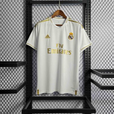 Camisa Real Madrid I 19-20 - Masculino Retrô - Branco e Dourada