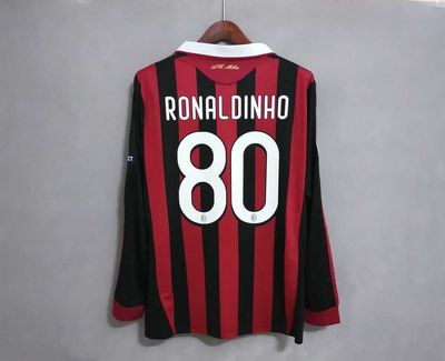 Camisa Milan Retrô I Home 09/10 Manga Longa Vermelho Preto Ronaldinho