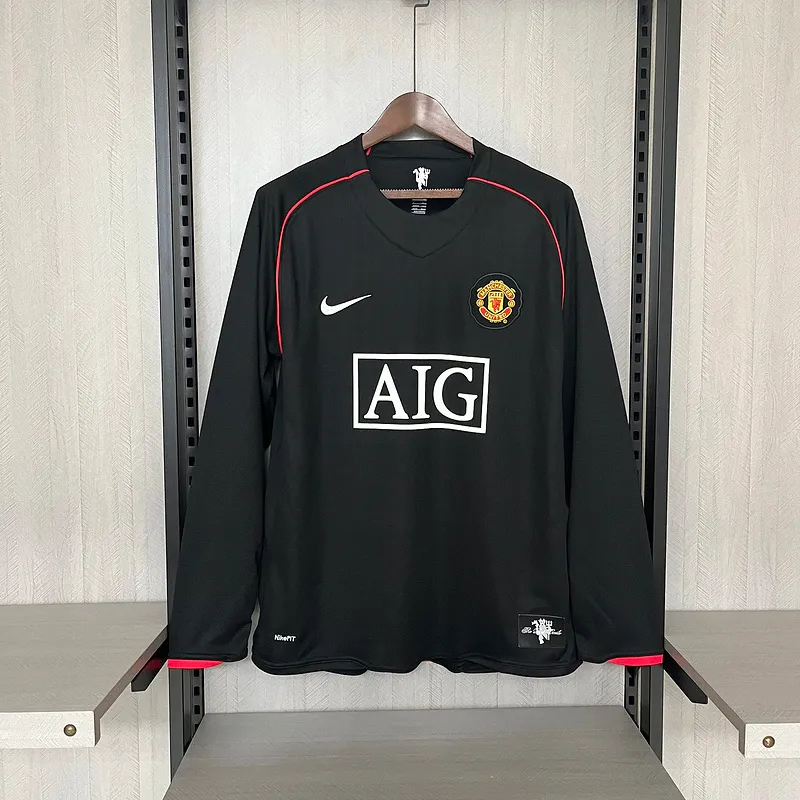 Camisa Manga Longa Retro Manchester United Nike 2007/2008 Torcedor Masculina Preta