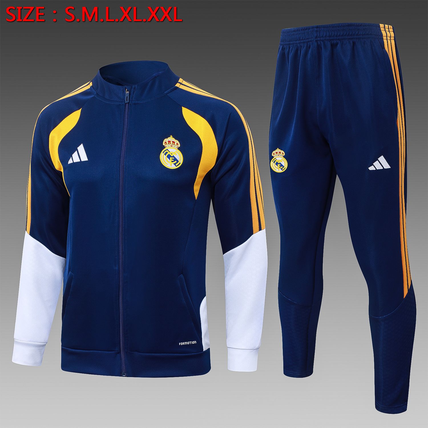 Conjunto Real Madrid 2026/2027 Blusão e Calça - Treino Masculino - com Zíper Conjunto Real Madrid 2026/2027 Blusão e Calça - Treino Masculino - com Zíper