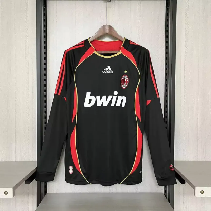 Camisa manga longa Milan 2006/07 masculina retrô (preta)
