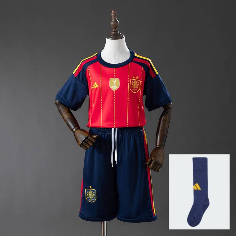 Kit Camisa Infantil Espanha Home 2026 Copa do Mundo + Meião Kit Camisa Infantil Espanha Home 2026 Copa do Mundo + Meião