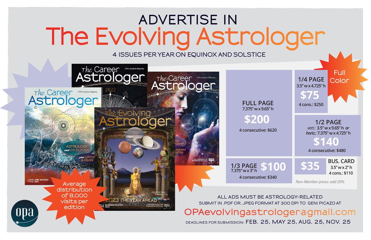 Color Ads for The Evolving Astrologer (OPA) magazine