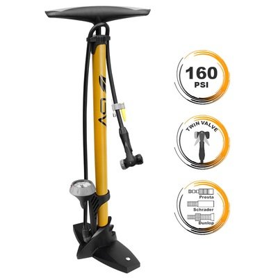 BV Bicycle Ergonomic Bike Floor Pump with Gauge &amp; Smart Valve Head, 160 psi, Automatically Reversible Presta and Schrader