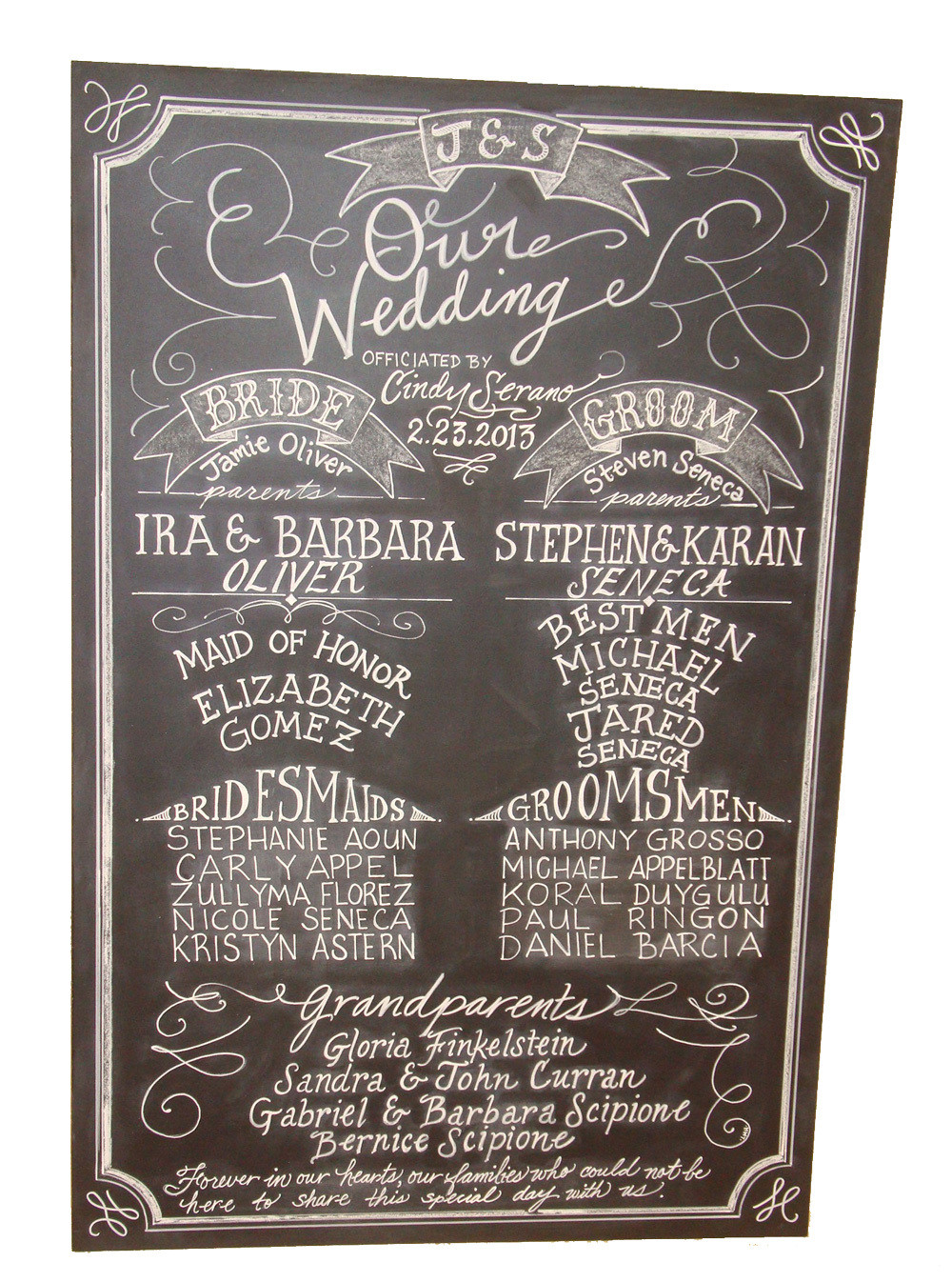 Large Chalkboard Art Wedding Program Board 24&quot; x 39&quot;