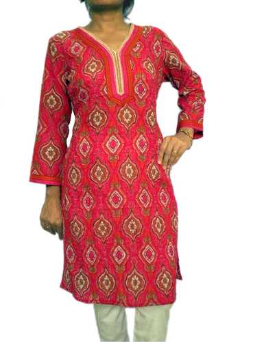 Deep Pink Printed Pintuck Kurta