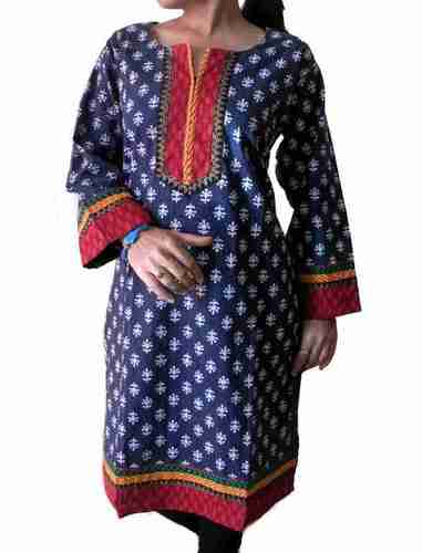 Navy Blue Printed Kurta