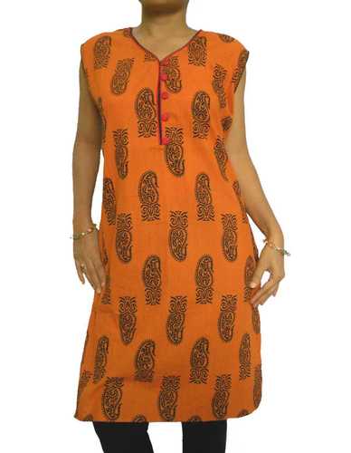 Orange Kurta with Block Print
