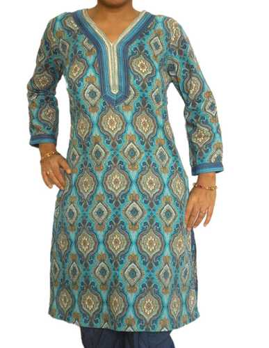 Deep Sky Blue Printed Pintuck Kurta