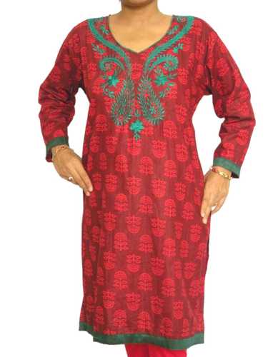 Red Printed Kurta with embroidery