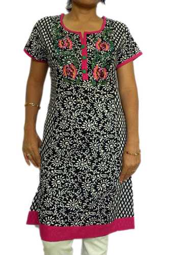 Black and White Printed Kurta with Embroidery