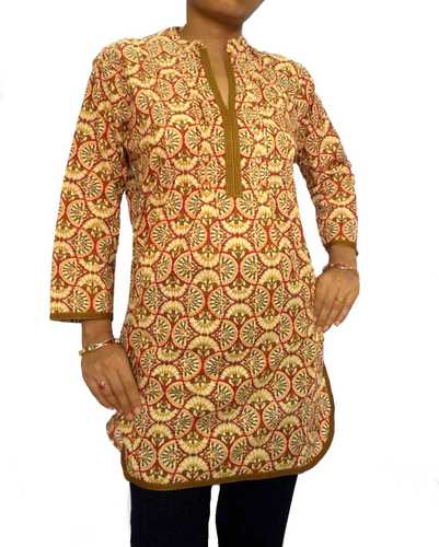 Brown Printed Pintuck Kurta