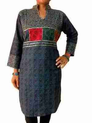 Navy Blue Printed Kurta with Sequinswork