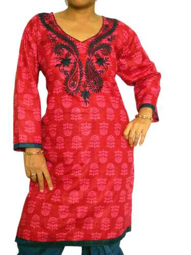 Deep Pink Printed Kurta with embroidery