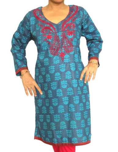 Blue Printed Kurta with embroidery