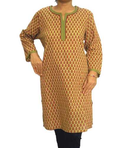 Olive Green and Maroon Printed Kurta