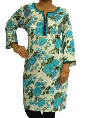 White and Blue Printed Kurta