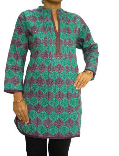 Sea Green Printed Pintuck Kurta