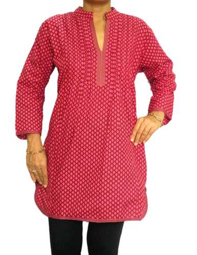 Deep Pink Printed Pintuck Kurta