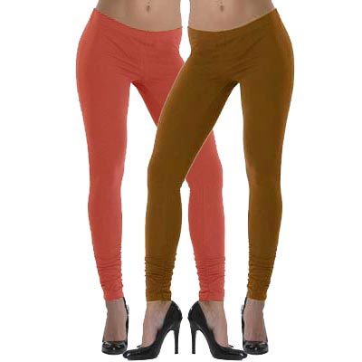 Lehek Cotton Leggings Combo (Light Coral+Brown)
