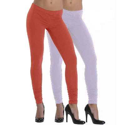 Lehek Cotton Leggings Combo (Light Coral+White)