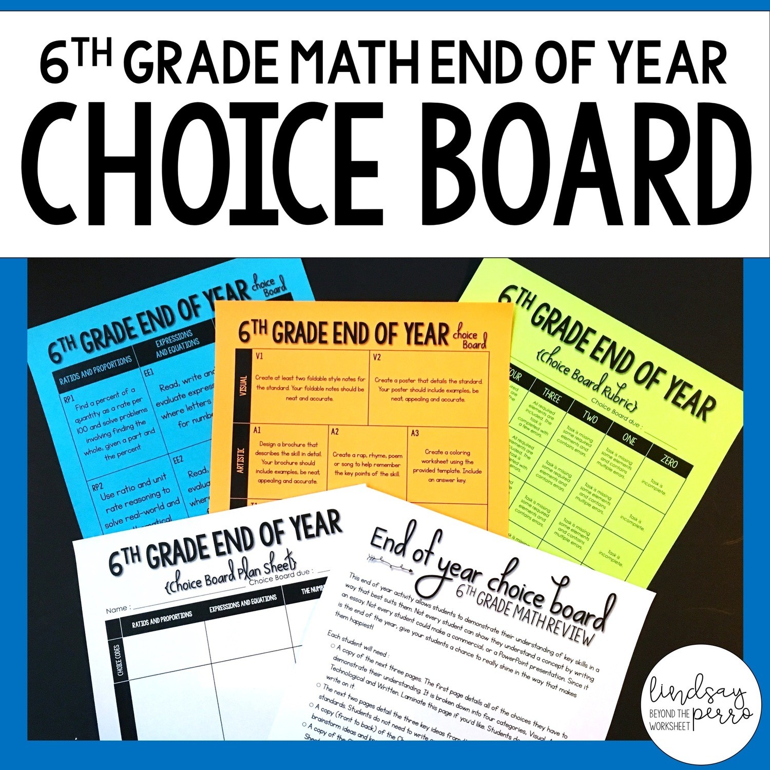 End of Year 6th Grade Math Choice Board