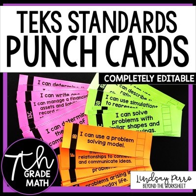 7th Grade Math TEKS I Can Statement Punch Cards