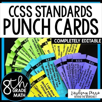 8th Grade Math Common Core I Can Statement Punch Cards