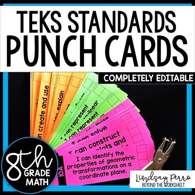 8th Grade Math TEKS I Can Statement Punch Cards