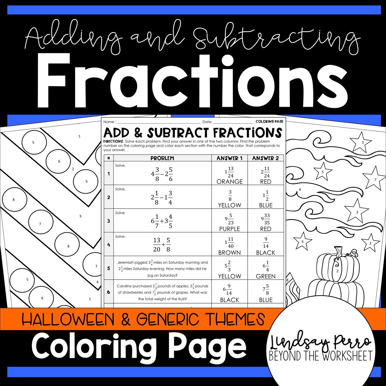 add and subtract fractions coloring worksheet store lindsay perro