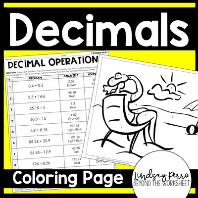 Decimal Operations Coloring Worksheet (Summer Theme)