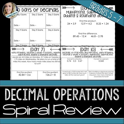Decimal Operations Spiral Review Activity