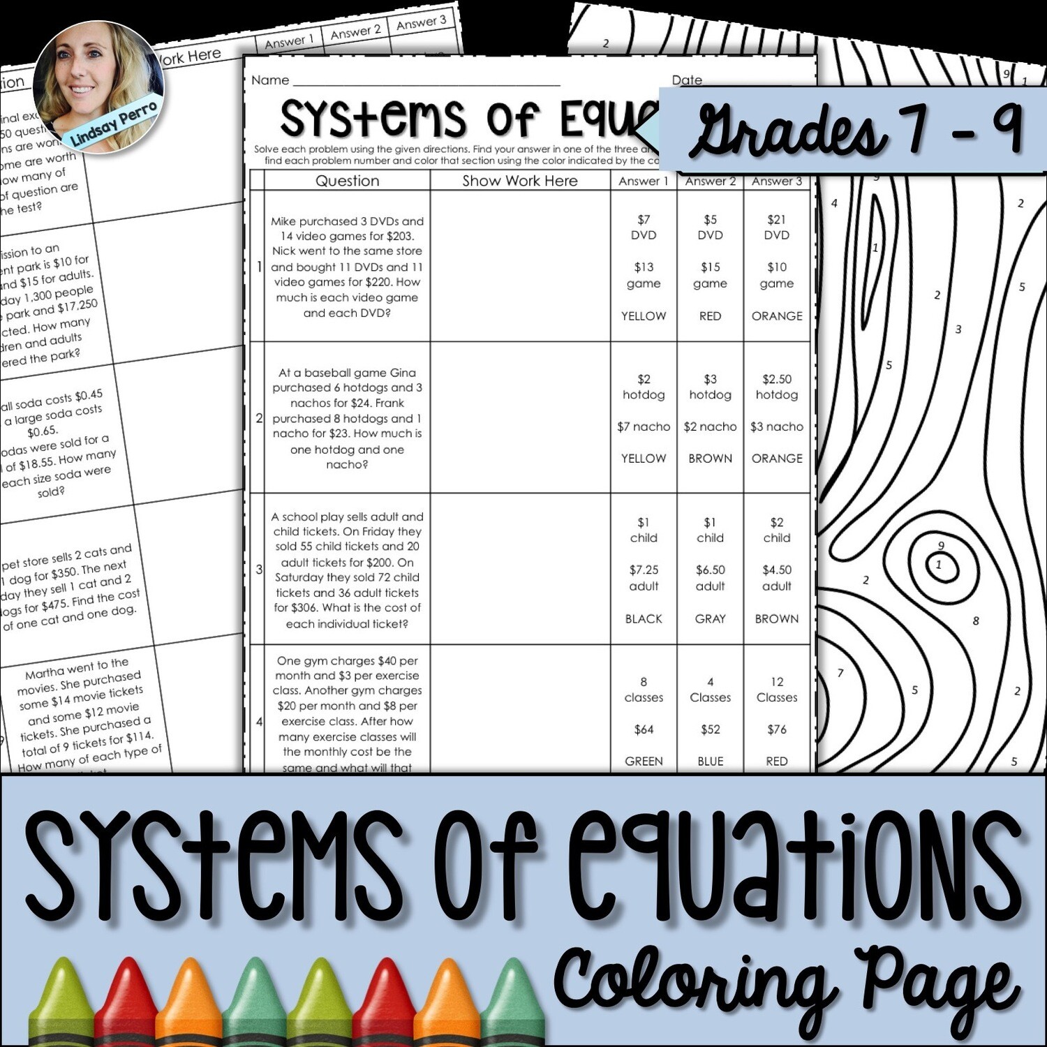 Systems of Equations Coloring Worksheet