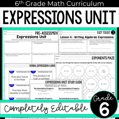Expressions Unit for 6th Grade