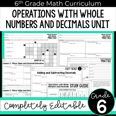 Operations with Whole Numbers and Decimals Unit for 6th Grade