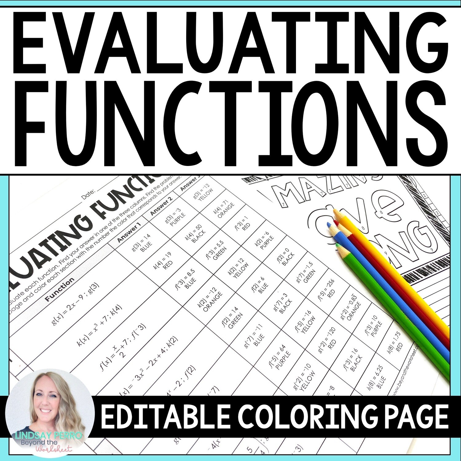 Evaluating Functions Editable Coloring Page Inside Evaluating Functions Worksheet Pdf