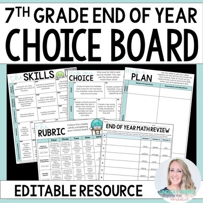 End of Year 7th Grade Math Choice Board